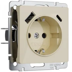 Розетка с заземлением, шторками и USB тип A+C (айвори акрил) W1171743 Werkel a064131