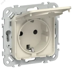 FLITE Розетка с заземлением с защитными шторками и крышкой 16А IP44 РСшкр11-0-44-ФлСл сливочный IEK 