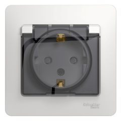 GLOSSA РОЗЕТКА с заземлением со шторками с крышкой, 16А, IP44, в сборе, БЕЛЫЙ GSL00 Systeme Electric