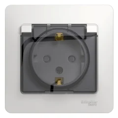 GLOSSA РОЗЕТКА с заземлением со шторками с крышкой, 16А, IP44, в сборе, БЕЛЫЙ GSL00 Systeme Electric