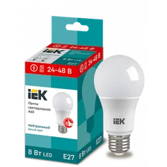 Лампа LED A60 груша 8Вт 24-48В 4000К E27 IEK LLE-A60-08-24-48-40-E27
