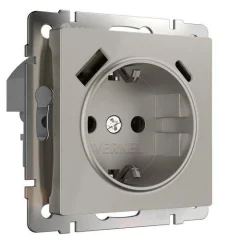 Розетка с заземлением, шторками и USB тип A+C (дымчатый) W1271704 Werkel a069465