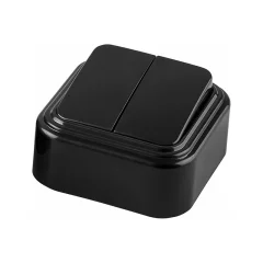 Выключатель двухклавишный открытой установки, 250В, 6А, IP20, черный, PSW06-22-20 (VA5 6-232-Ч) STEK