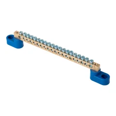 Шина "0" N (6x9мм) 20 отв. латунь 2 синих угловых изолятора розн. стикер EKF sn0-2-63-20-r