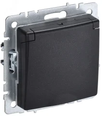 BRITE Розетка с заземлением с защитными шторками и крышкой 16А IP44 РСбш10-3-44-БрЧ черный BR-R1 IEK