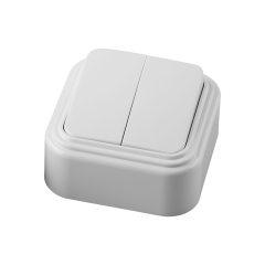 Выключатель двухклавишный открытой установки, 250В, 6А, IP20, белый, PSW06-22-20 (VA5 6-232-Б) STEKK