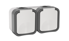 TORS Розетка 2-местная горизонтальная 16А IP55 TS222 серо-белый IEK TS-R26-16-55-G-K41