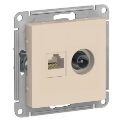 ATLASDESIGN РОЗЕТКА двойная ТВ + компьютерная RJ45, кат. 5Е, БЕЖЕВЫЙ Systeme Electric ATN000289