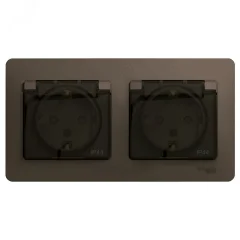 Розетка GLOSSA двойная с заземлением со шторками в сборе IP44 шоколад Systeme Electric GSL000847