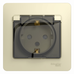 GLOSSA РОЗЕТКА с заземлением со шторками с крышкой, 16А, IP44, в сборе, БЕЖЕВЫЙ GSL Systeme Electric