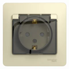 GLOSSA РОЗЕТКА с заземлением со шторками с крышкой, 16А, IP44, в сборе, БЕЖЕВЫЙ GSL Systeme Electric