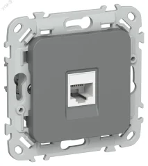 FLITE Розетка компьютерная RJ45 категория 5Е UTP РК5е-1-0-ФлМА мокрый асфальт IEK FI-K12-1-K80