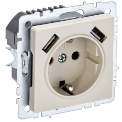BRITE Роз. с з/к/ш 16А с USB A+A 2,1А РЮш10-1-БрКр беж. IEK BR-R14-16-U21-D21-K10