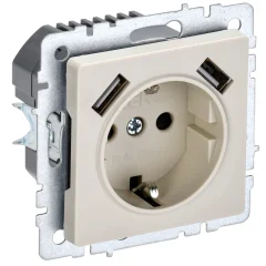 BRITE Роз. с з/к/ш 16А с USB A+A 2,1А РЮш10-1-БрКр беж. IEK BR-R14-16-U21-D21-K10