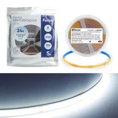 Светодиодная COB лента LS530, 320SMD(2110)/м 10Вт/м 24V 5000*8*1.8мм 6500К IP20 Feron 48265