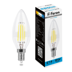 Лампа светодиодная, (9W) 230V E14 6400K прозрачная, LB-73 Feron 38229