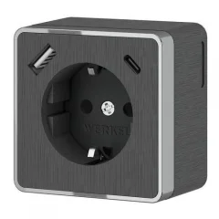 Розетка с заземлением, шторками и USB тип A+C Gallant (графит рифленый) W5071704 Werkel a057704