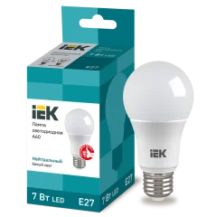 Лампа LED A60 груша 7Вт 230В 4000К E27 IEK LLE-A60-7-230-40-E27