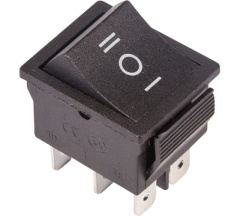 Выключатель клавишный 250V 15А (6с) ON-OFF-ON черный с нейтралью REXANT (10/10/500) Rexant 36-2370