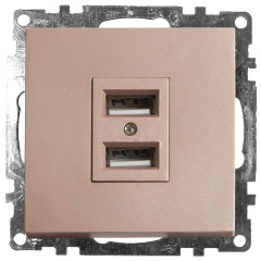 Розетка 2-местная USB (механизм), 250В, 2,1А, серия Катрин, GLS10-7115-02, шампань STEKKER 39602