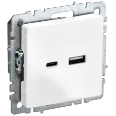 BRITE Роз. USB A+C 18Вт РЮ11-1-БрБ бел. IEK BR-U22-018-K01