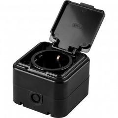 Розетка 1-местная с заземляющим контактом, с крышкой, 250В, 16А, IP44, PST16-21-44 (RA 16-211-Ч), че