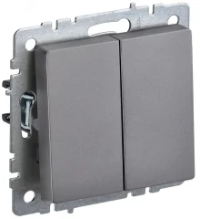 BRITE Выключатель двухклавишный проходной 10А ВС10-2-6-БрС сталь IEK BR-V22-0-10-K46