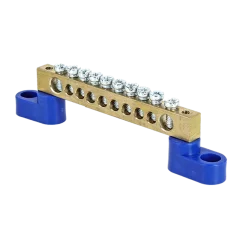 Шина "0" N (6х9мм) 10 отверстий латунь 2 синих угловых изолятора PROxima EKF sn0-2-63-10