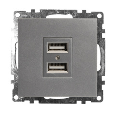 Розетка 2-местная USB (механизм), 250В, 2,1А, серия Катрин, серебро, GLS10-7115-03 STEKKER 39588