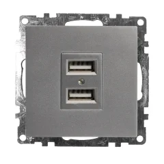 Розетка 2-местная USB (механизм), 250В, 2,1А, серия Катрин, серебро, GLS10-7115-03 STEKKER 39588