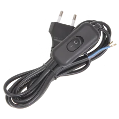 Шнур УШ-1КВ опрессованный с выкл. 2м 2х0,75мм2 черный IEK WUP20-02-K02