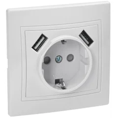 KVARTA Роз. с з/к/ш 16А USBх2 2,1А РЮш10-1-КБ бел. IEK KV-R14-16-U2-K01
