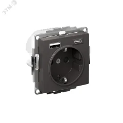 ATLASDESIGN РОЗЕТКА 16А с 2 USB A+C, 5В/2,4А/3,0А, 2х5В/1,5А, механизм, БАЗАЛЬТ ATN Systeme Electric