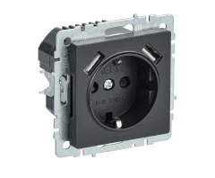 BRITE Роз. с з/к/ш 16А с USB A+A 2,1А РЮш10-1-БрЧ черн. IEK BR-R14-16-U21-D21-K02