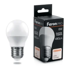 Лампа светодиодная, (6W) 230V E27 6400K G45, LB-1406 Feron 38070