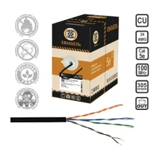 Витая пара U/UTP Cat5е PЕ 4х2х0,50 24AWG 305м ЧЕРНЫЙ Евкабель EDS001200