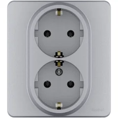 Розетка 2-местная с заземлением без защитных шторок 16А в сборе алюминий INSPIRIA Legrand 673752