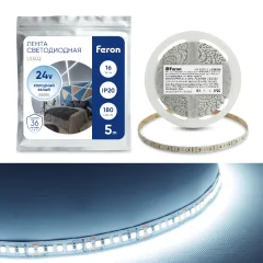 Лента светодиодная 180SMD(2835)/м 16Вт/м 24V 5000*10*1.22мм 6000К, LS502 FERON Feron 41529