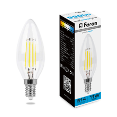 Лампа светодиодная, (11W) 230V E14 6400K прозрачная, LB-713 Feron 38231