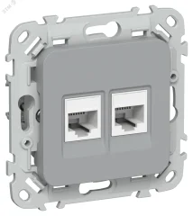 FLITE Розетка 2-местная компьютерная RJ45 категория 5Е UTP РК5е-2-0-ФлС серый IEK FI-K22-1-K03