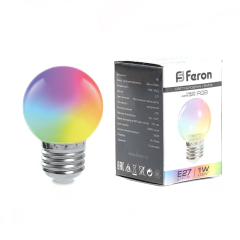Лампа светодиодная, (1W) 230V E27 RGB G45, LB-37 матовый быстрая смена цвета Feron 38126
