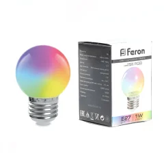 Лампа светодиодная, (1W) 230V E27 RGB G45, LB-37 матовый быстрая смена цвета Feron 38126