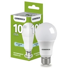 Лампа LED A60 груша 10Вт 230В 6500К E27 GENERICA LL-A60-10-230-65-E27-G