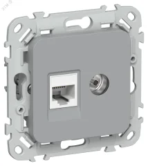FLITE Розетка 2-местная RJ45/TV категория 5Е UTP РКТВ5е-2-0-ФлС серый IEK FI-AK22-1-K03