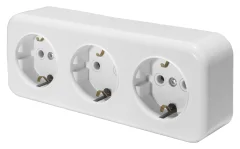 Розетка 3-местная с заземляющим контактом, 250В, 16А, IP20, PST16-51-20 (RA 16-343-Б), белый STEKKER