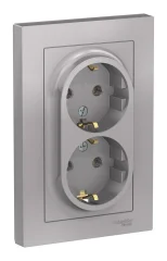 ATLASDESIGN РОЗЕТКА двойная с заземлением, 16А, в сборе, АЛЮМИНИЙ Systeme Electric ATN000324