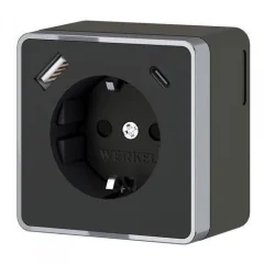 Розетка с заземлением, шторками и USB тип A+C Gallant (чёрный хром) W5071735 Werkel a057702