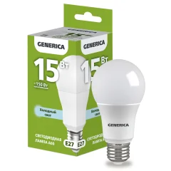 Лампа LED A60 груша 15Вт 230В 6500К E27 GENERICA LL-A60-15-230-65-E27-G