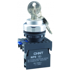 Переключатель ключом NP8-20Y/31, 3 полож, фиксац, 2НО, IP65 (R) CHINT 667185