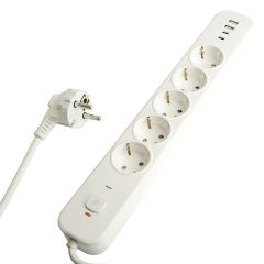 Сетевой фильтр 5-местный с/з 3x1мм2, 1,8 м, 250В, 16А, 2 USB-A+2 Type-C, серия Nova, белый 50 STEKKE